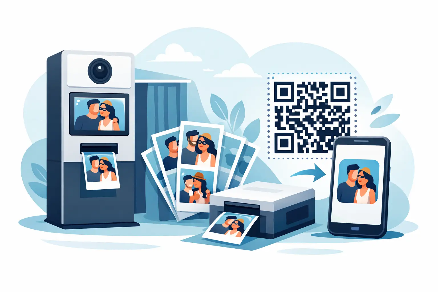 Hvilken photobooth kan jeg leje med printer og QR-download?