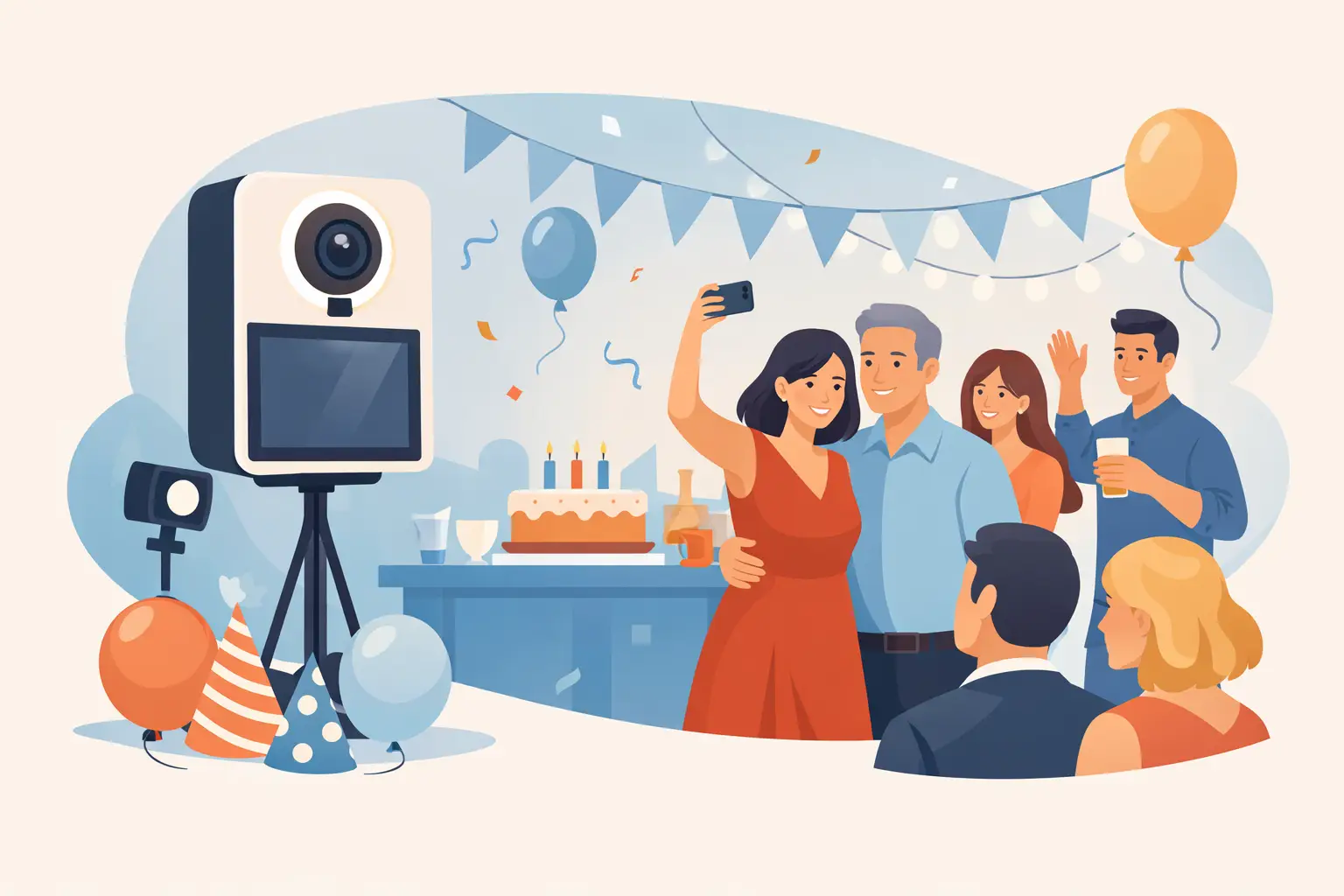 Selfiebooth til rund fødselsdag, der samler gæster